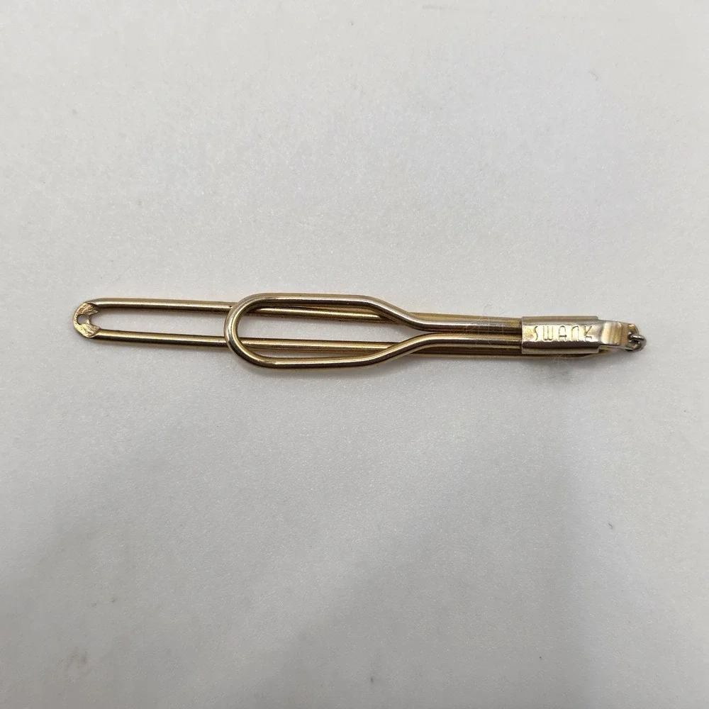Swank Tie Clip Mens Gold Paperclip Loop Vintage Minimalist Dapper Suit Accessory
